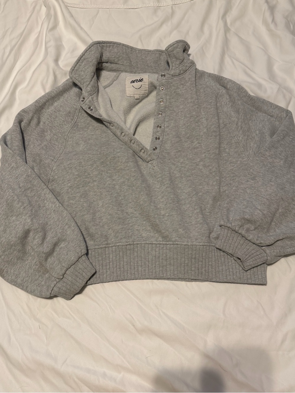 aerie Gray Snap-Front Turtleneck Sweatshirt